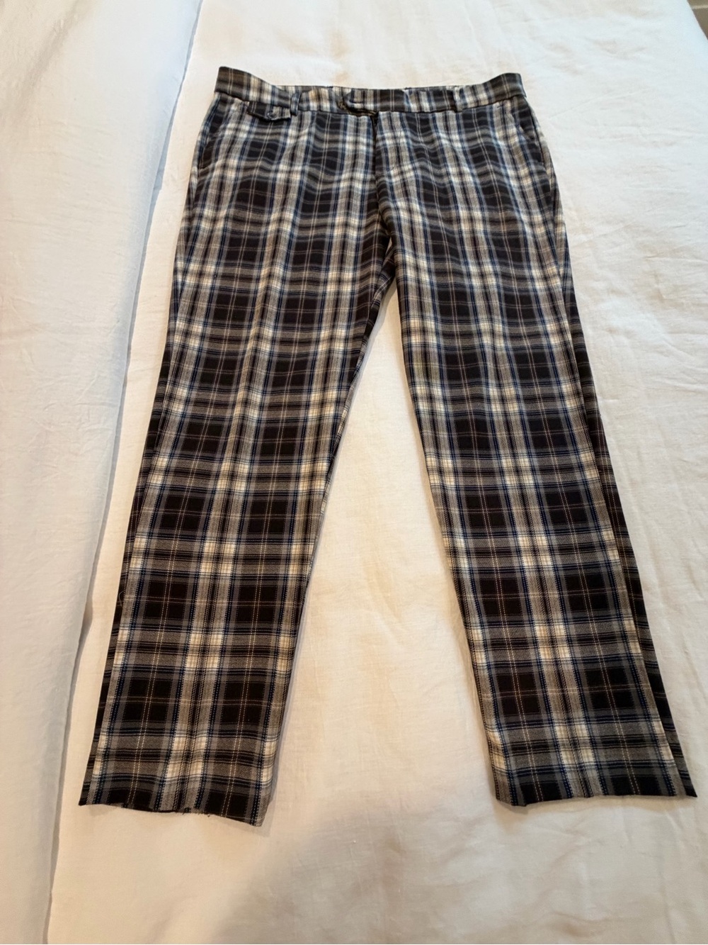 Men's Plaid Casual Pants - Blue, Brown, and Ivory